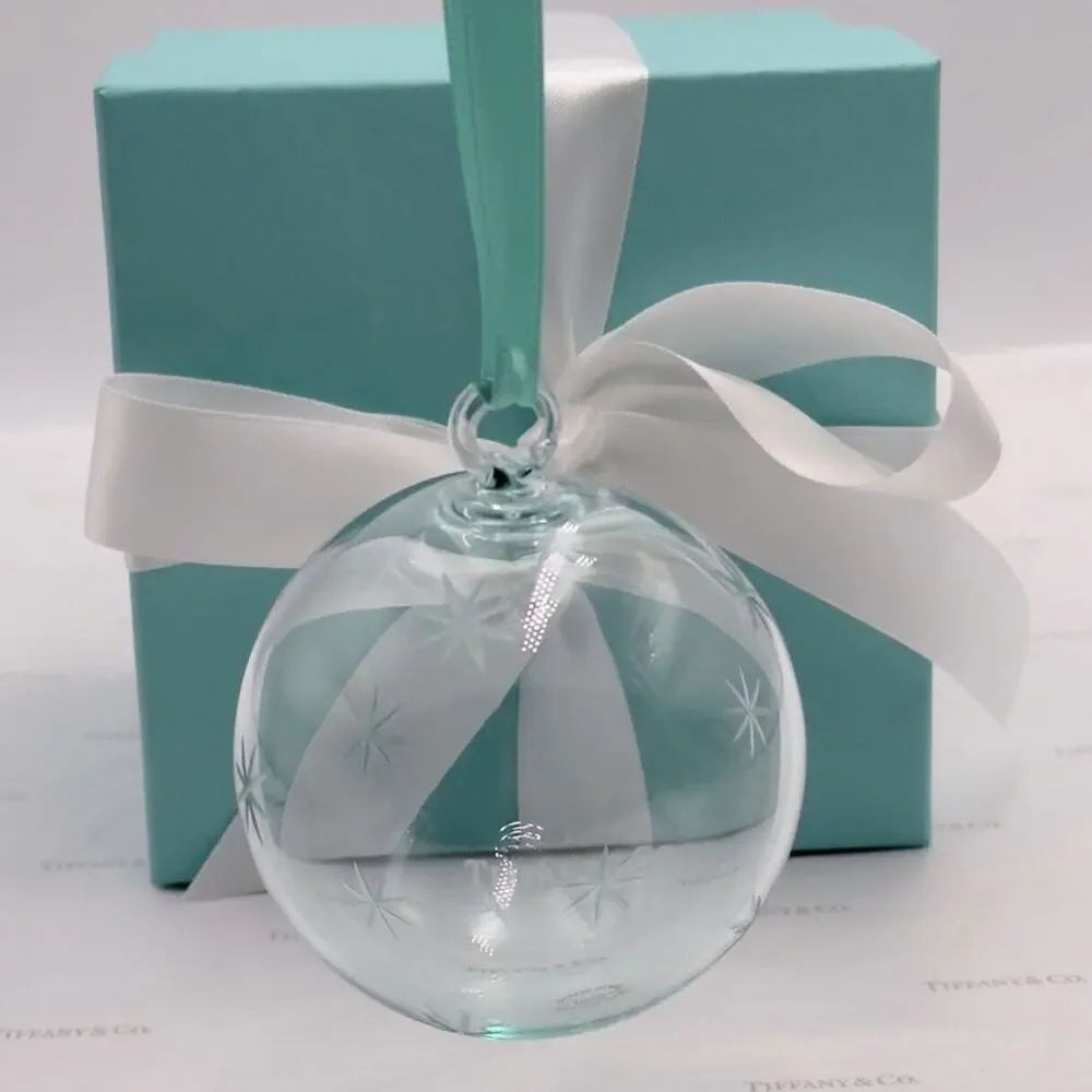 Tiffany & Co. Ball Star Ornament Blue Glass Holiday Gift 2021 W/ Pouch & Box